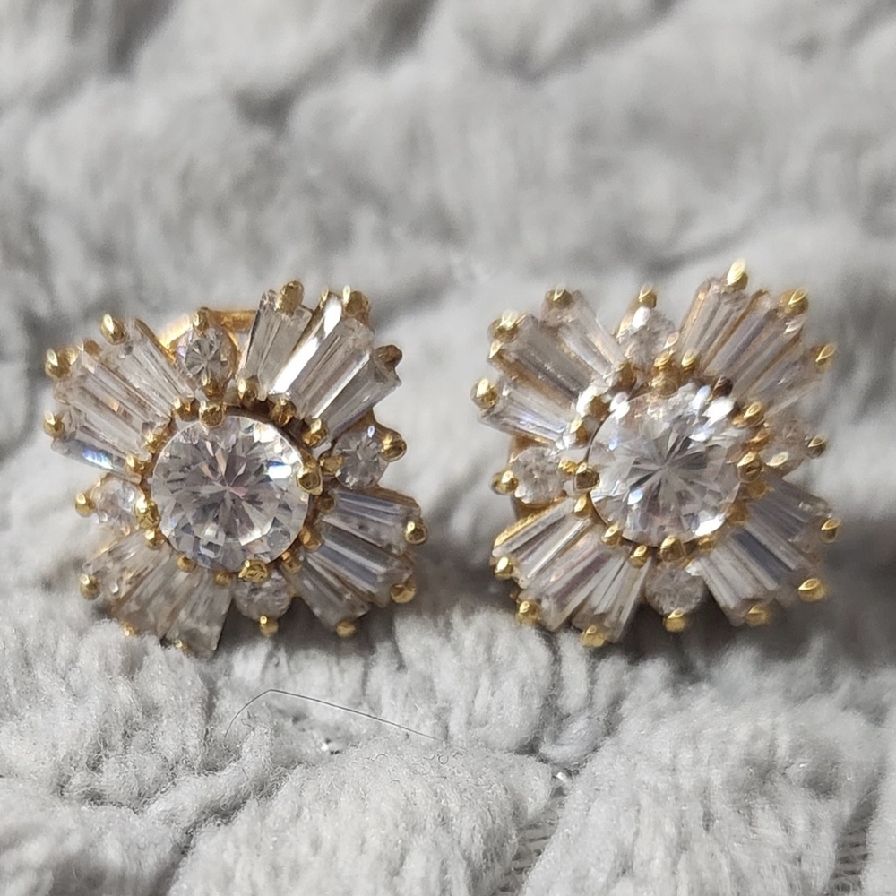 Elegant C&C Gold and Sterling Silver Stud Earrings